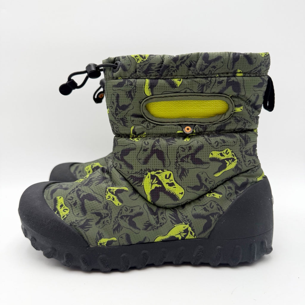 Bogs Big Kids B-Moc Snow Boots Size 5 Green Dinosaur Pattern Waterproof NWOB