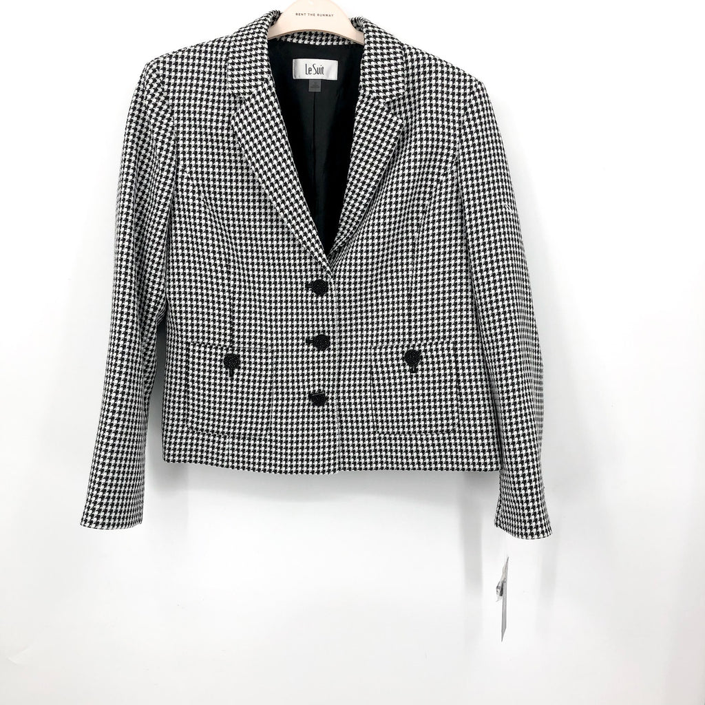 LE SUIT Women's Cropped Blazer Size 12 Black White Houndstooth Check NWT