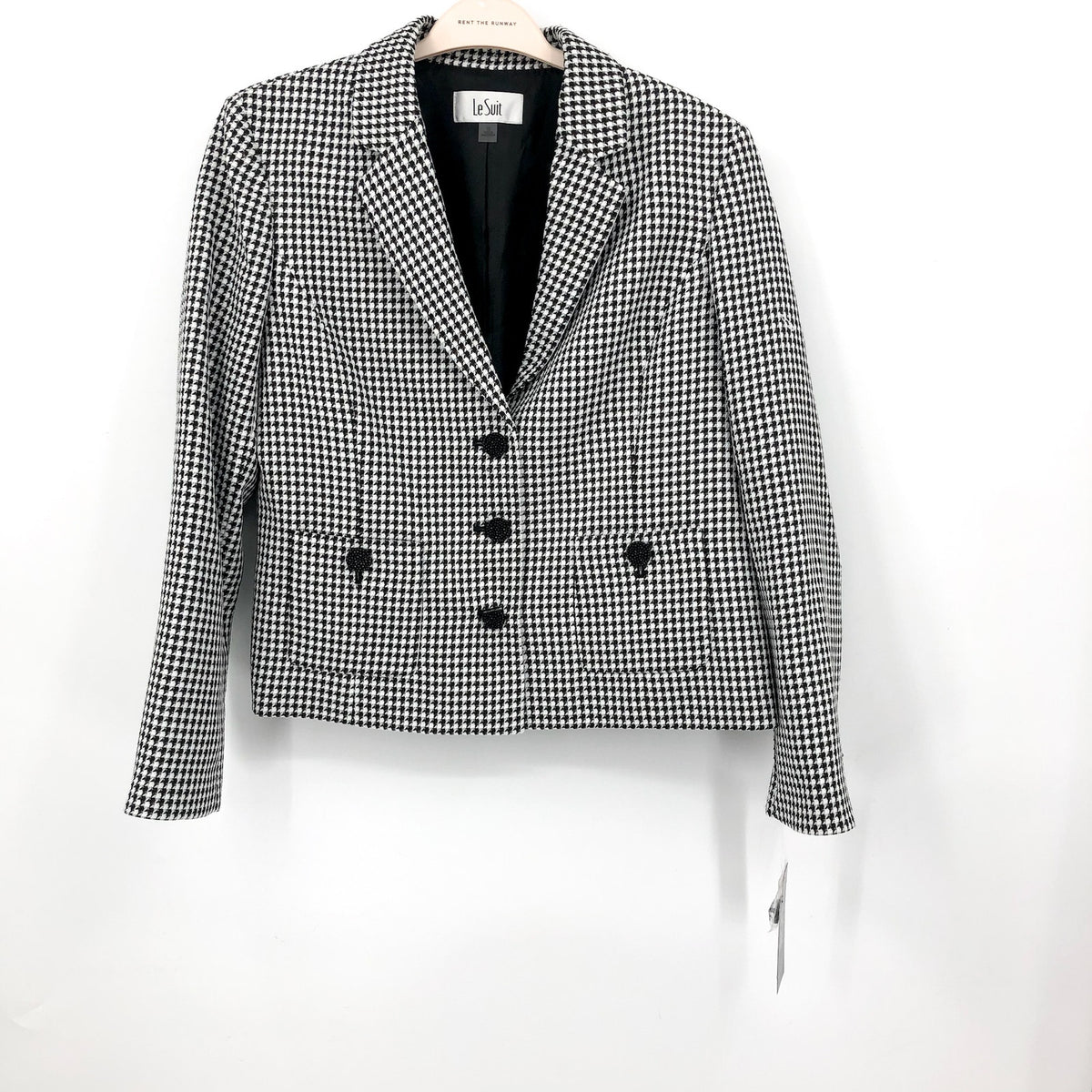 LE SUIT Women's Cropped Blazer Size 12 Black White Houndstooth Check NWT