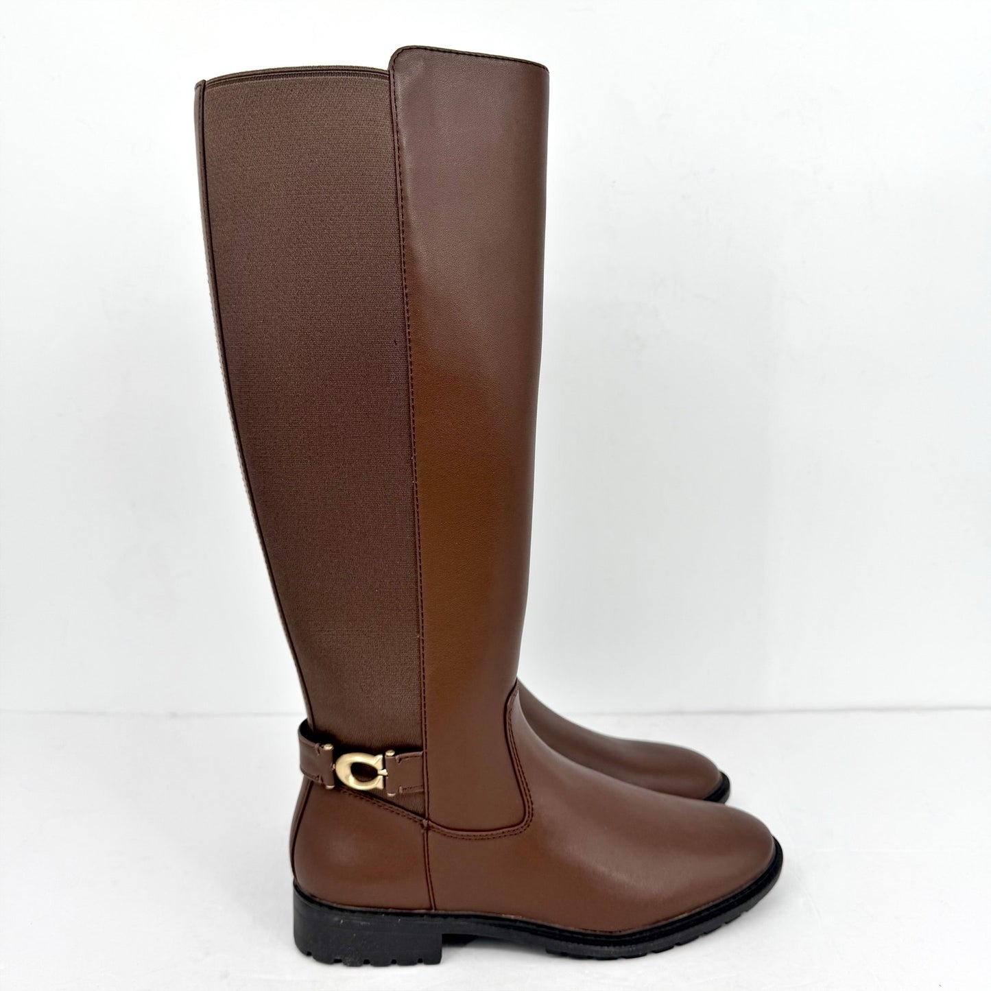Coach Womens Faith Knee High Boots US 8.5 B EU 39 Brown Vegan Leather NIB