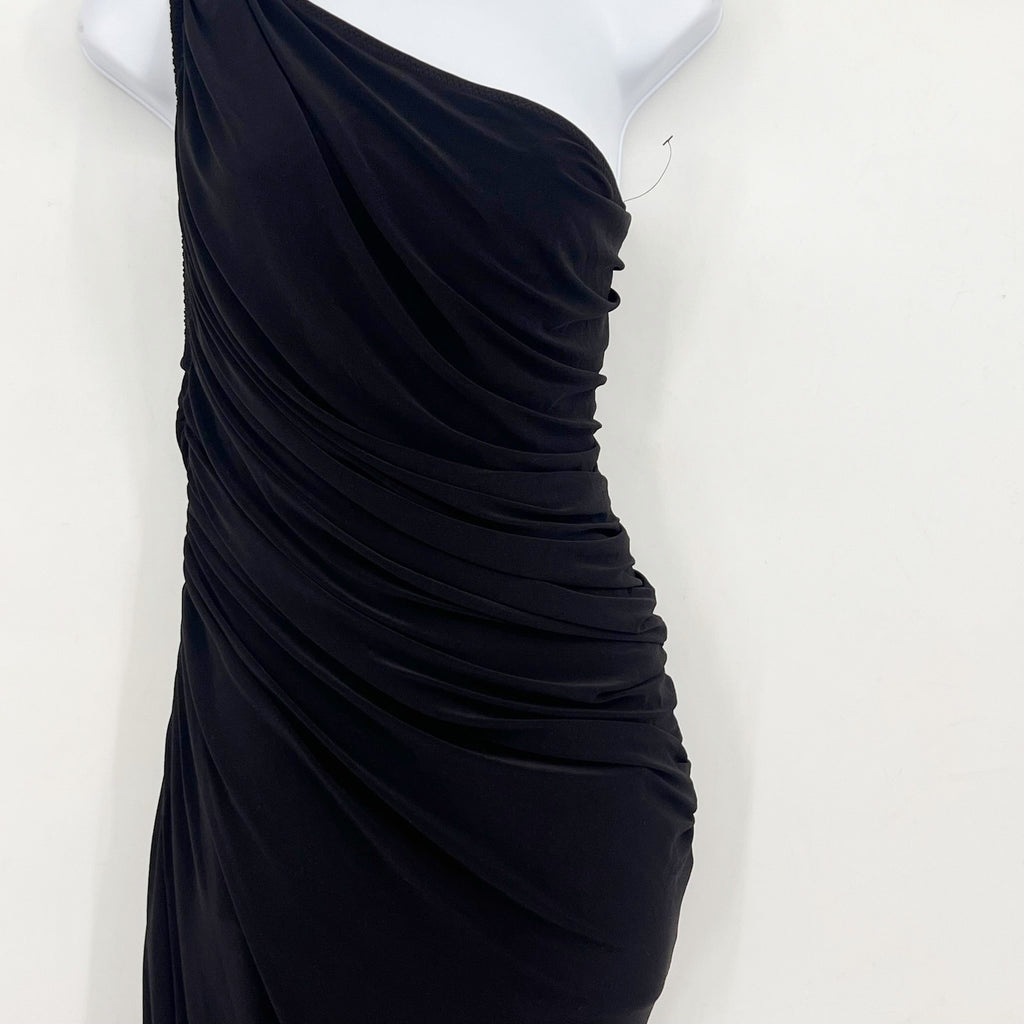 NORMA KAMALI Women's One Shoulder Diana Gown Large Black Asymmetric NWOT
