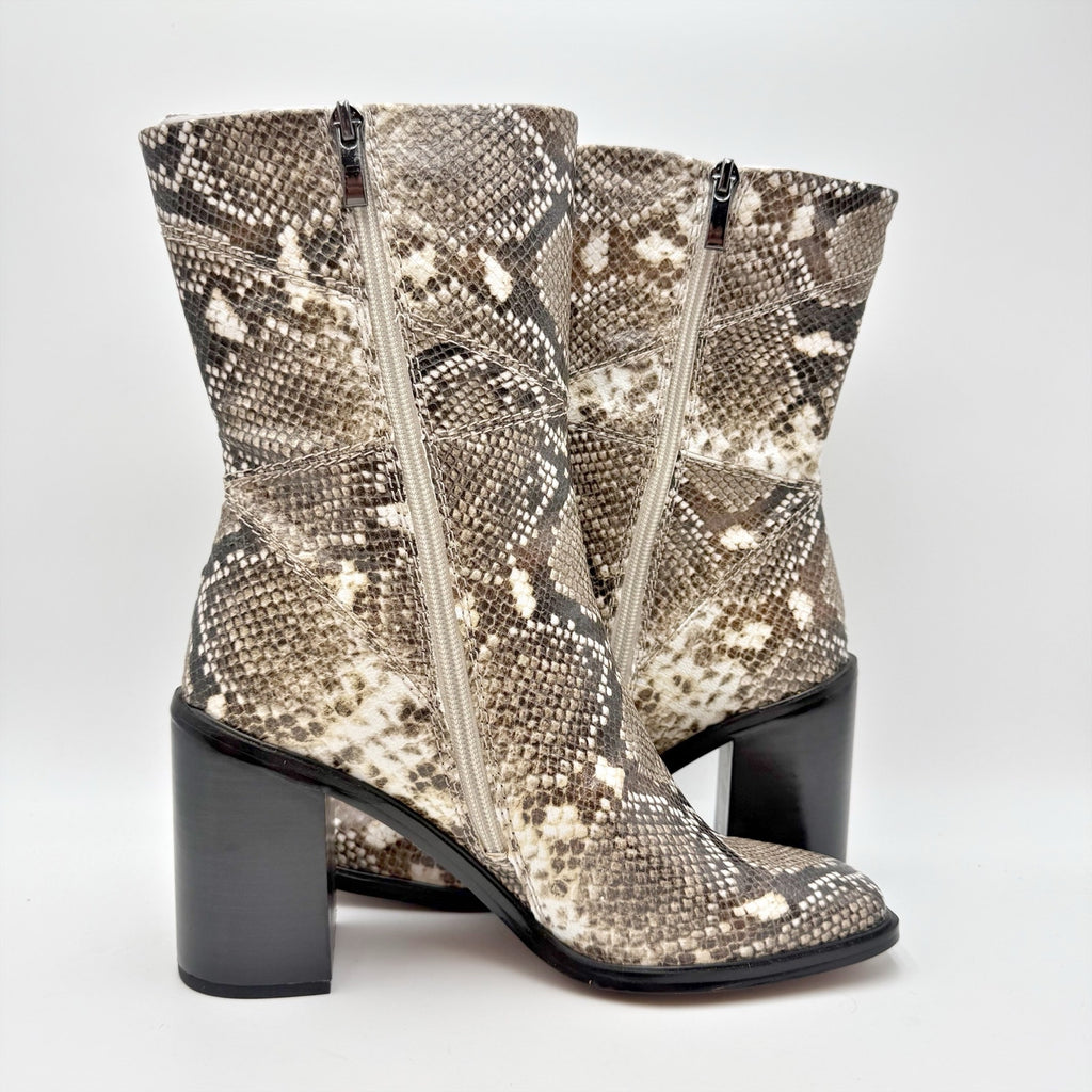 Franco Sarto Womens Stevie Mid Calf Boots Size 8.5 Tan Black Snake Leather NWOB