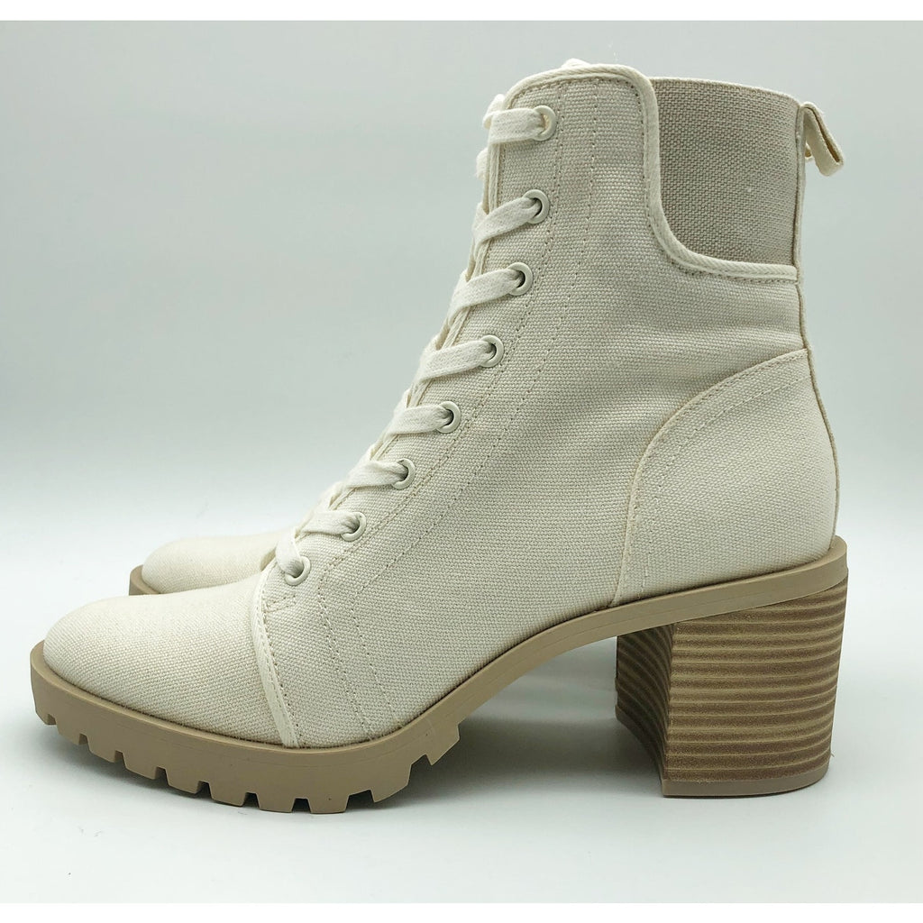Dolce Vita Womens Combat Boots Size 7.5 Stacked Heel Off White Canvas NWOB