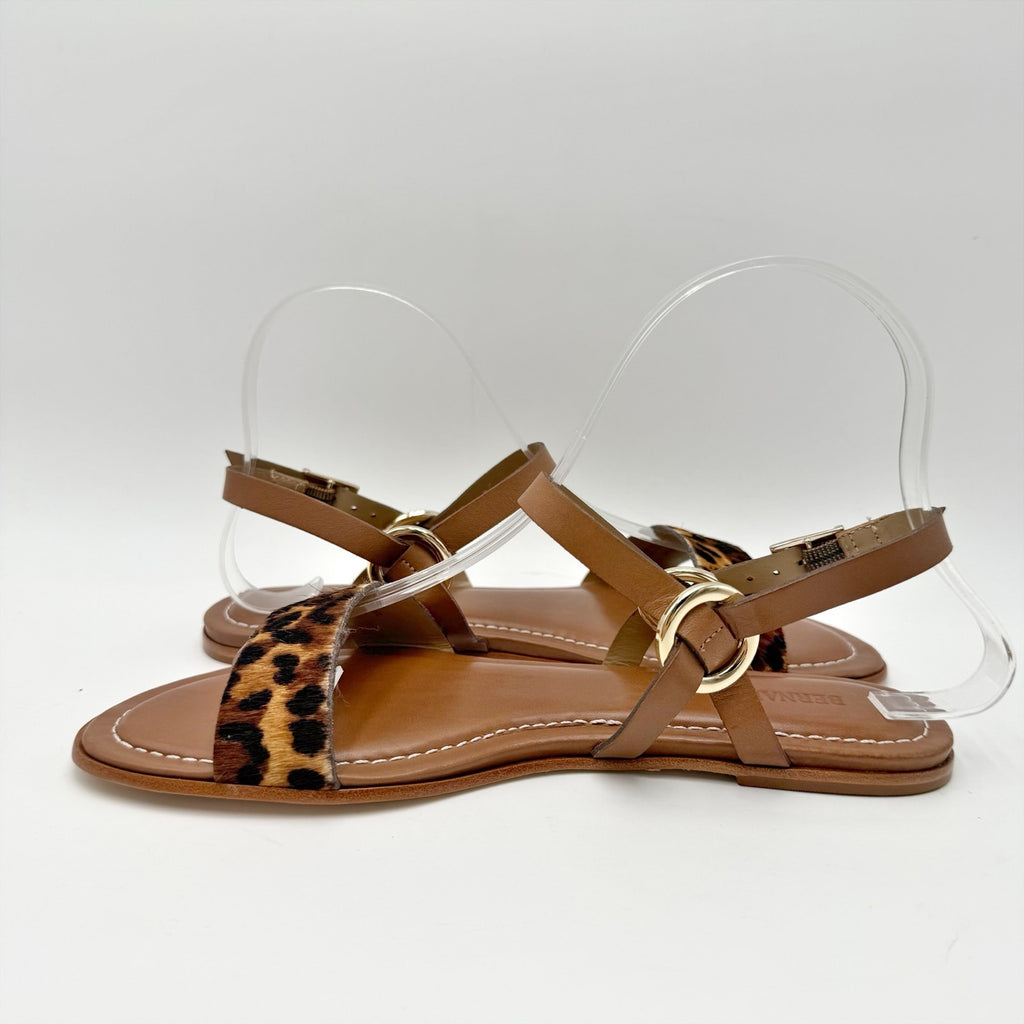 Bernardo Womens Henre Flat Sandals Size 6.5 Brown Leopard Haircalf Leather NIB