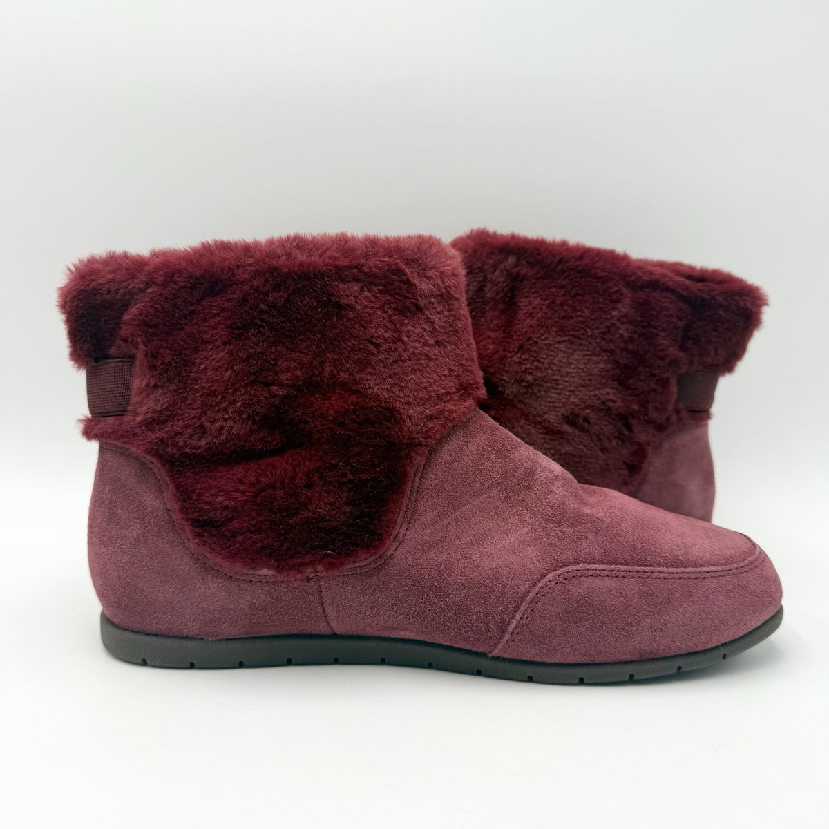 Vionic Womens Maizie Slipper Boots Size 7 Burgundy Red Suede Supportive NWOB