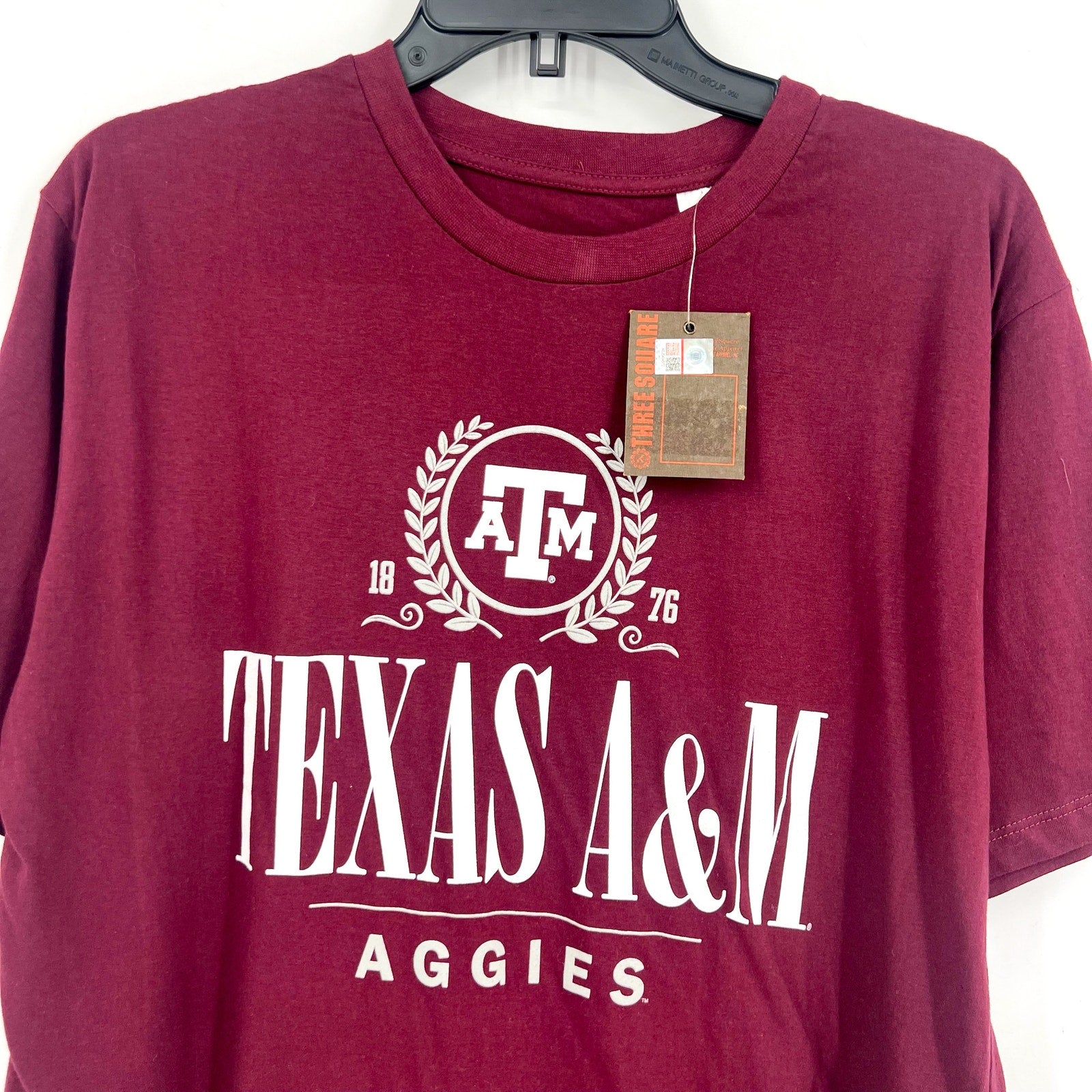 THREE SQUARE Womens Texas A&M Text 1876 T-Shirt XL Maroon Red Short Sleeve NWT