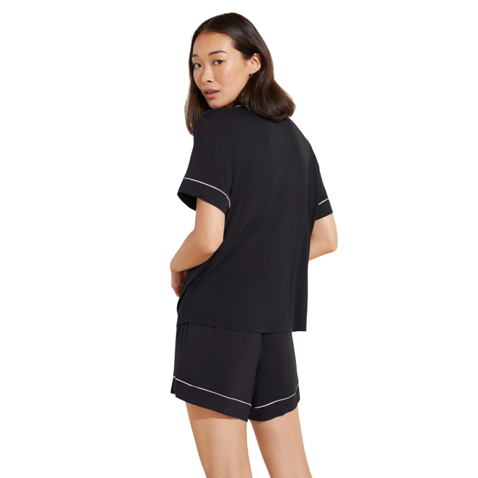 EBERJEY Women Gisele Relaxed Short PJ Set US Medium Black Pink TENCEL Modal NWOT