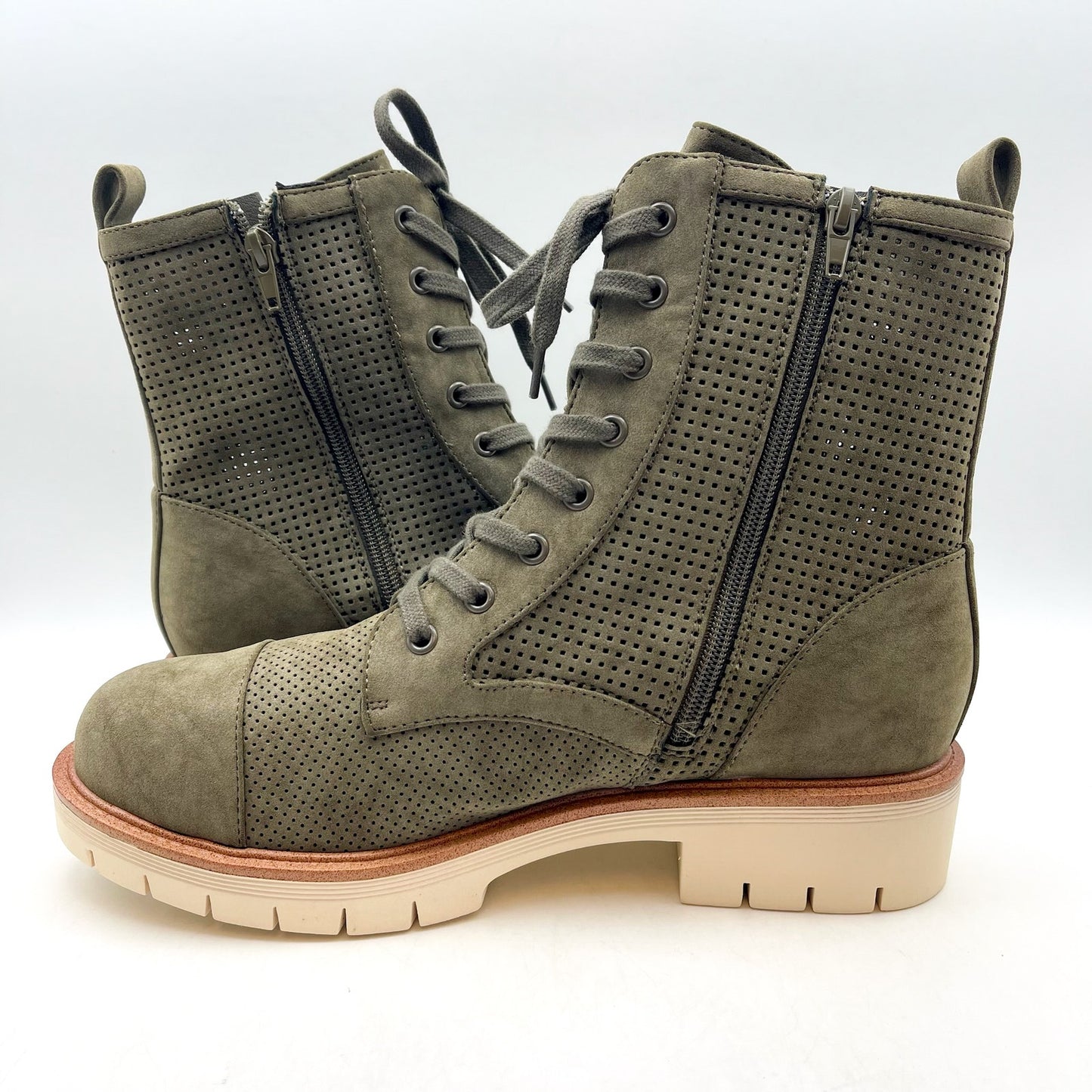 MIA Womens Havenn Kashton Lace Up Combat Boots US 8.5 M Olive Vegan Suede NWOB