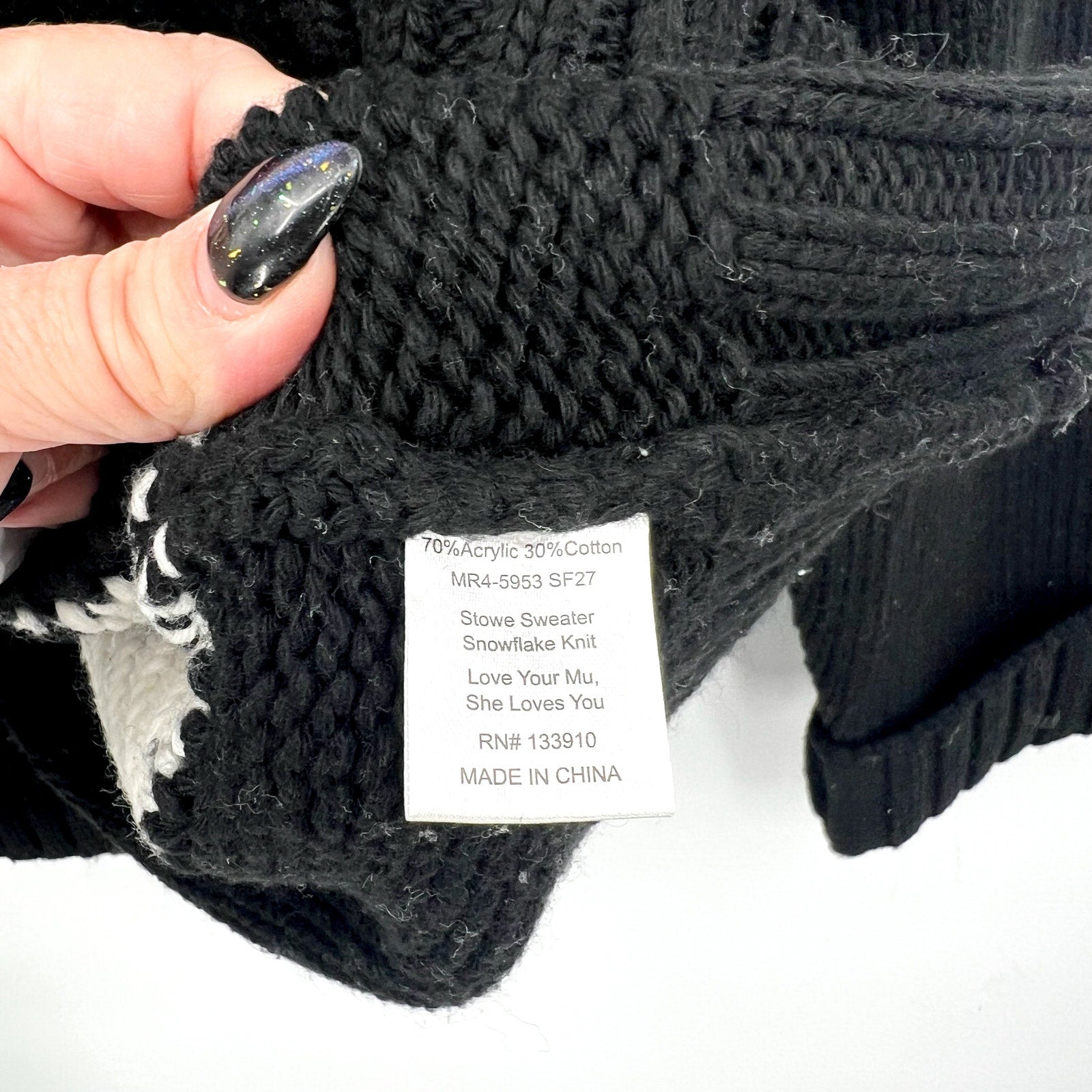 SHOW ME YOUR MUMU Stowe Sweater XS BLACK WHITE Snowflake Knit Crewneck NWOT