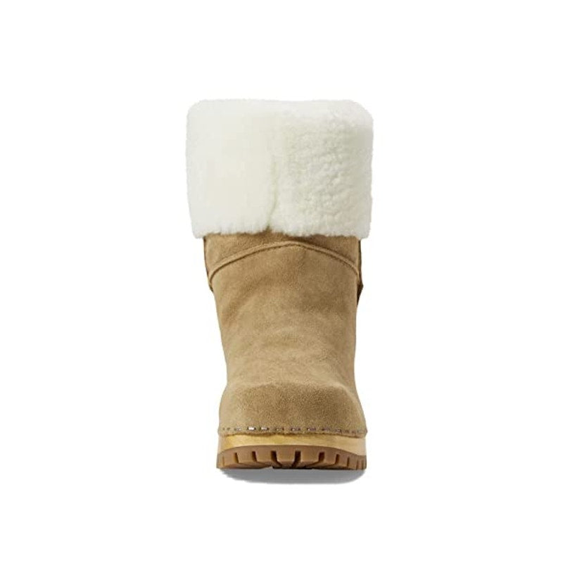MIA Clogs Womens Jildie Boots Size M Beige Tan Suede Fur Trim NWOB
