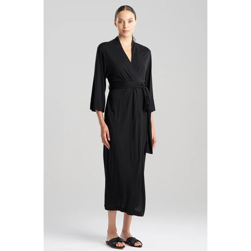 EBERJEY Women's Giselle Long Robe Medium Size 8-10 Black Long Sleeve Jersey NWT