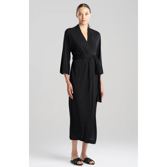 EBERJEY Women's Giselle Long Robe Medium Size 8-10 Black Long Sleeve Jersey NWT