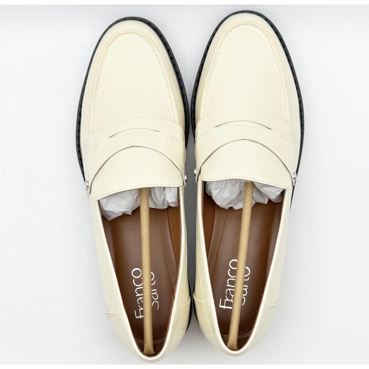 Franco Sarto Womens Cassandra Loafers Size 8.5 M Cream White Patent Leather NIB