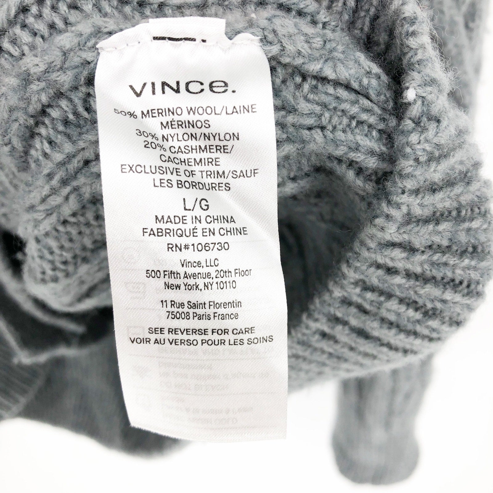 Vince. Womens Cable Cardigan Sweater Large Grey Cashmere Merino Wool Knit NWOT