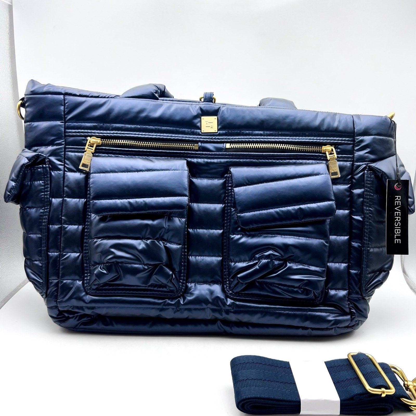 THINK ROYLN Women's Two Faced Reversible Tote Bag Dark Blue NWT