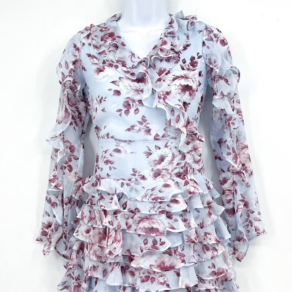 BARDOT JUNIOR Girl's Lianna Floral Frill Dress Size 14 Sky Blue Long Sleeve NWT