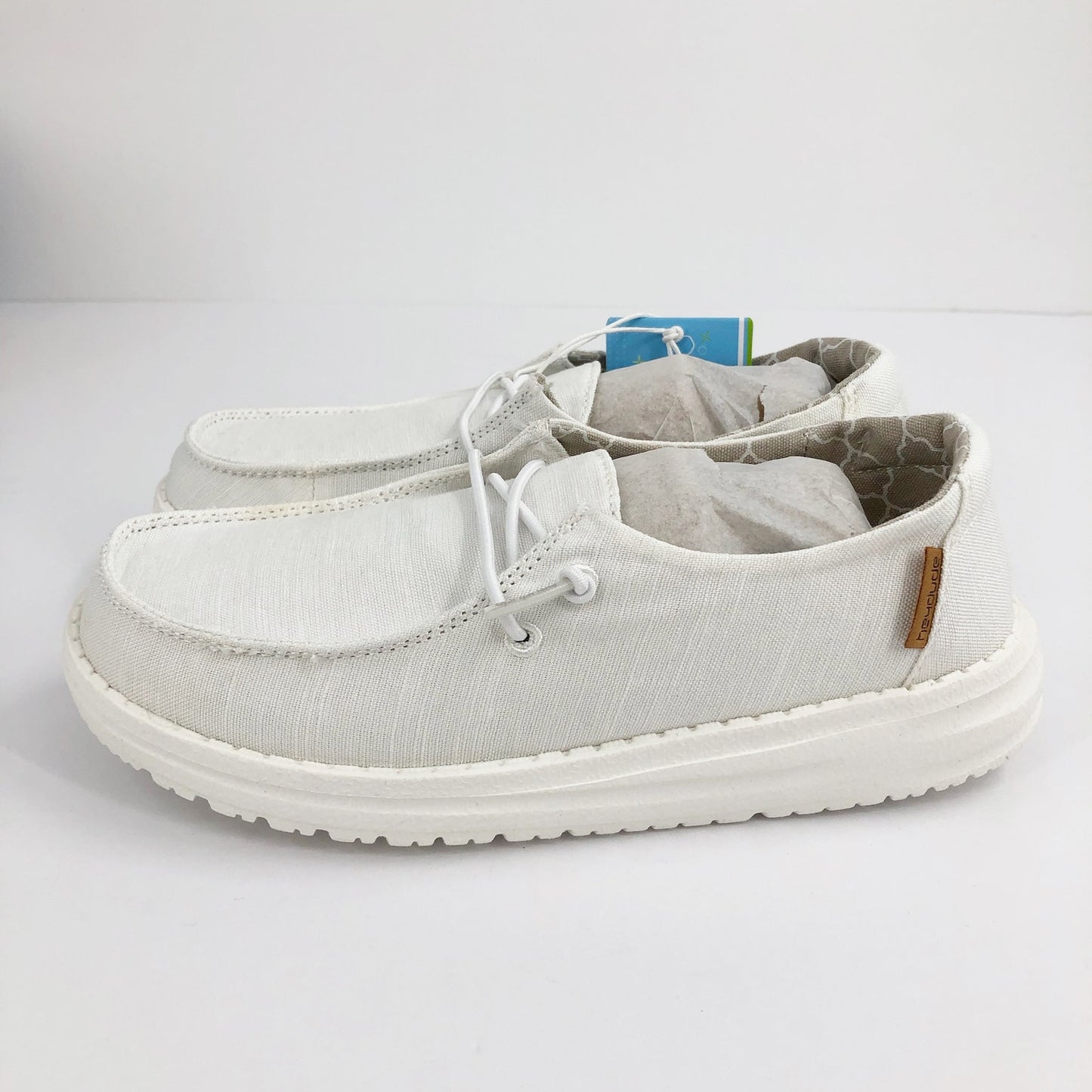 HEYDUDE Wendy Youth Loafers US Girls Y2 Linen White Slip On Casual NIB