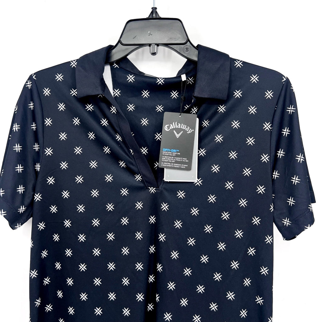 CALLAWAY Womens Opti-Dri Golf Polo Shirt Medium Black Caviar Geometric Print NWT