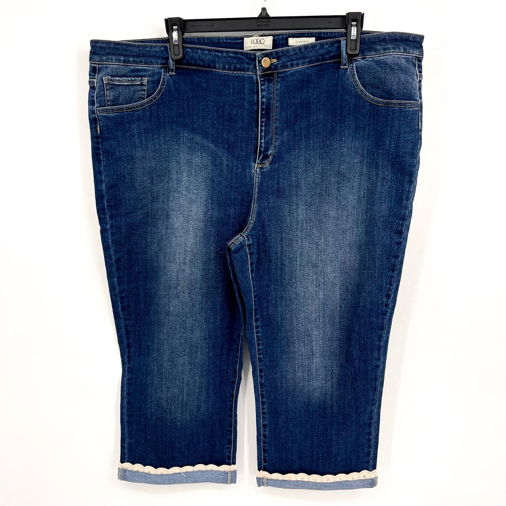 LOGO LORI GOLDSTEIN Capri Jeans Size 26W Blue Deep Indigo Eyelet Cuff NWOT