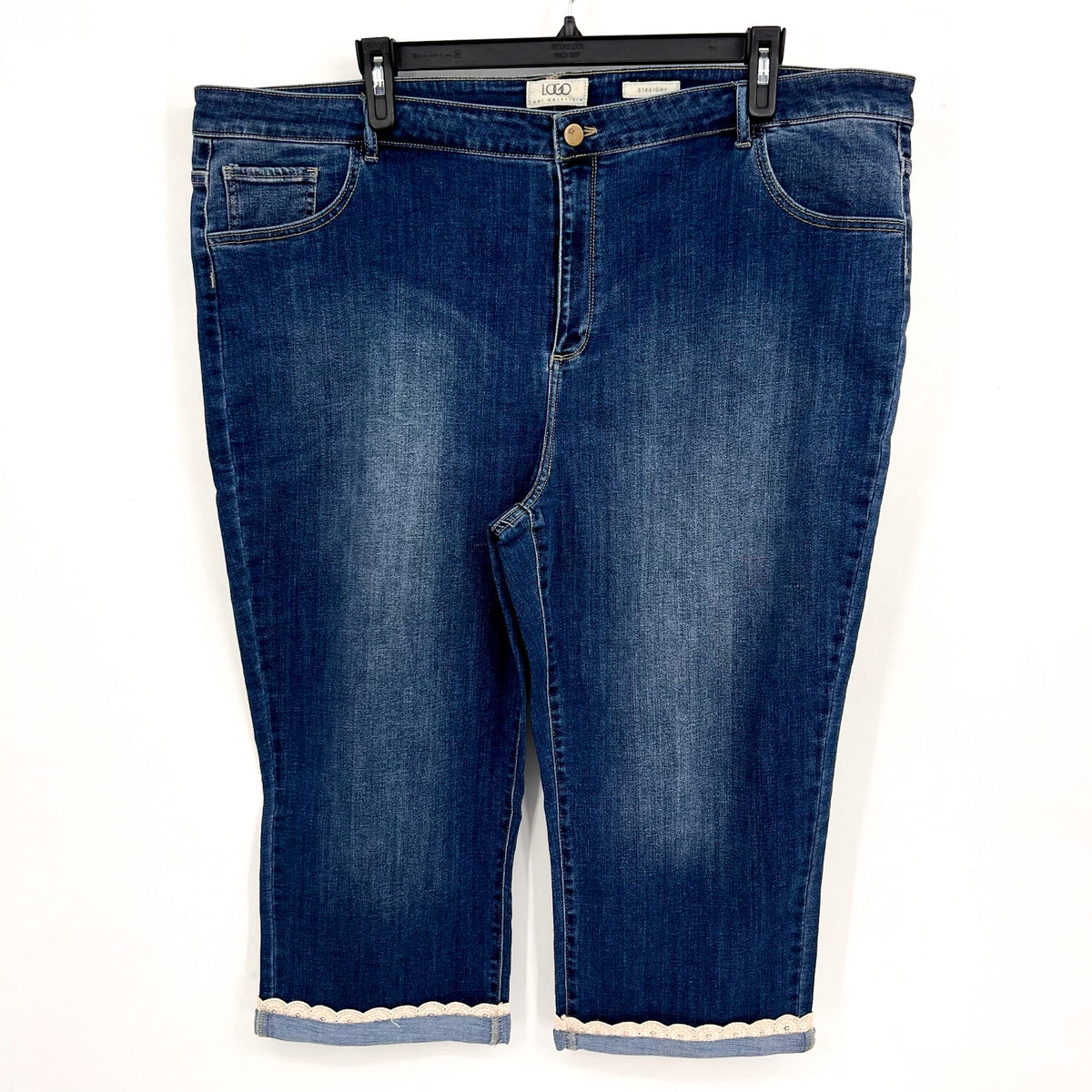 LOGO LORI GOLDSTEIN Capri Jeans Size 26W Blue Deep Indigo Eyelet Cuff NWOT