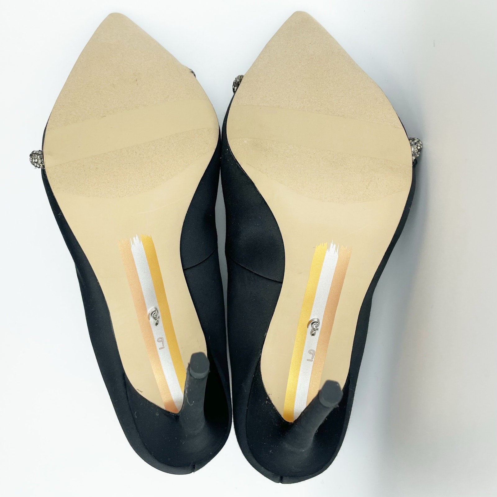 SAM EDELMAN Women's Deela Rhinestone Bow Pumps 9M Black Satin Pointed Toe
