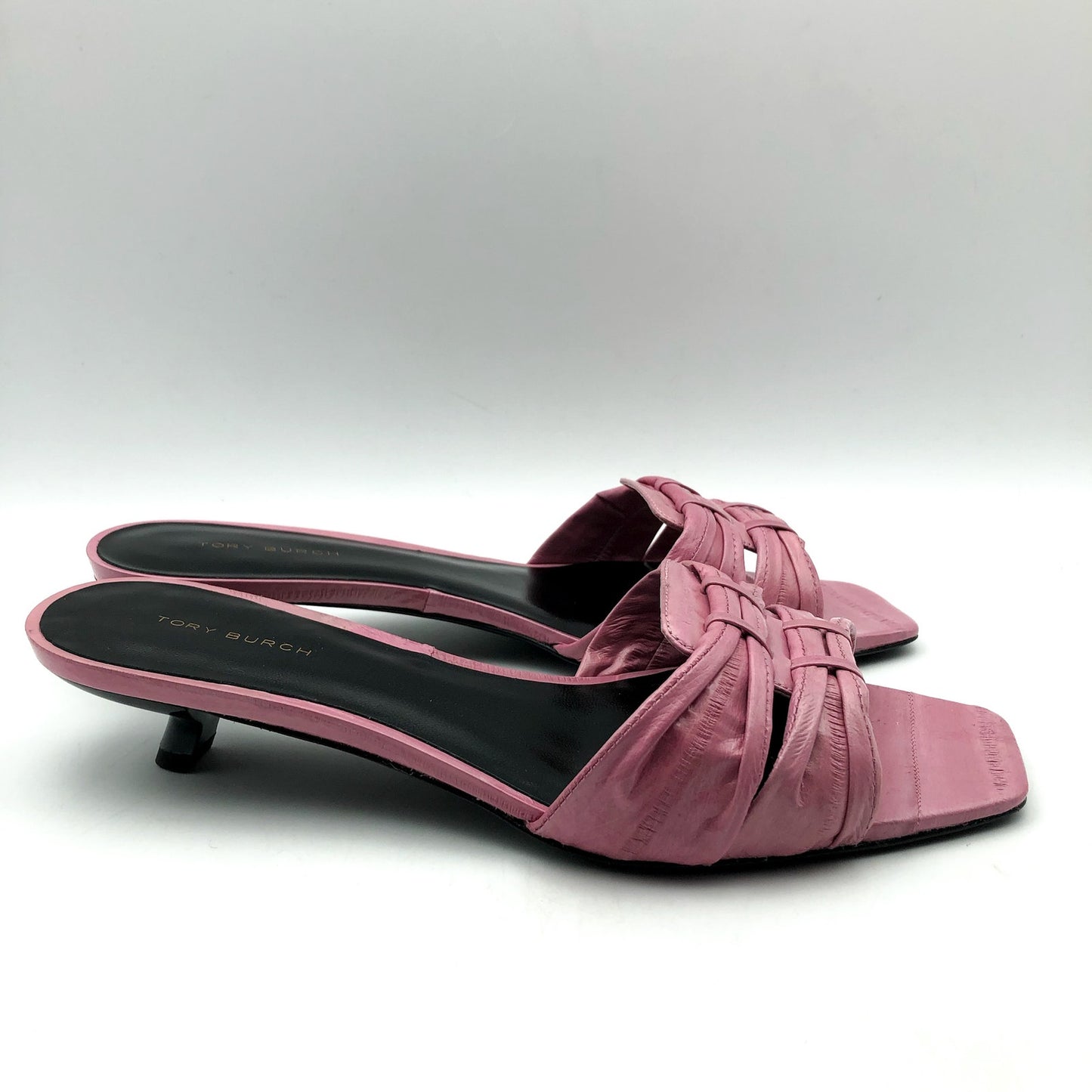 Tory Burch Womens 35mm Ruched Slide Sandals US 7.5 M Pink Bubblegum Leather NIB