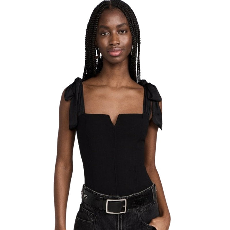FREE PEOPLE Women's Lola Tank Bodysuit Small Black Tie Shoulder Thong NWT