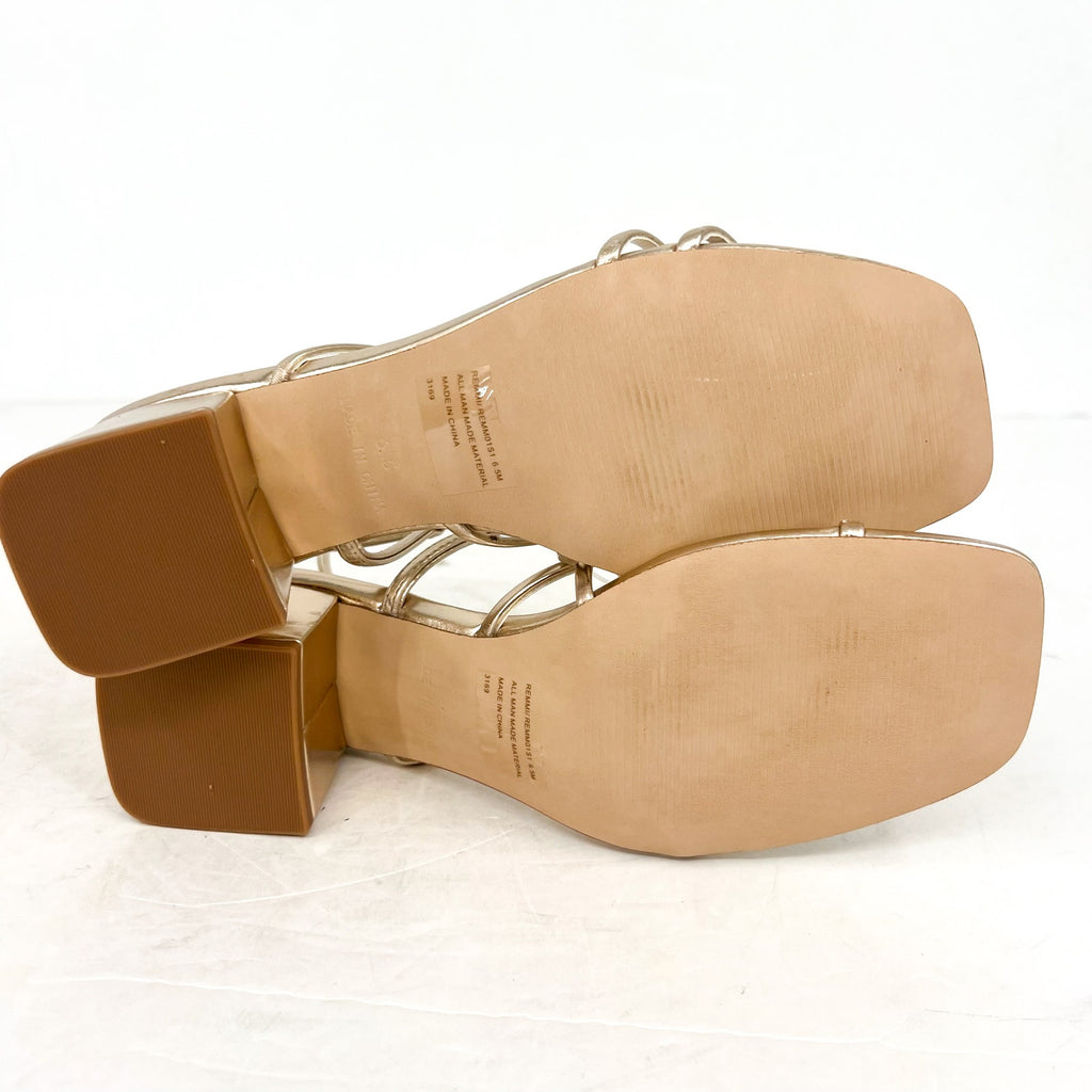 STEVE MADDEN Women's Remmi Heeled Sandals Size 6.5M Gold Strappy NWOB