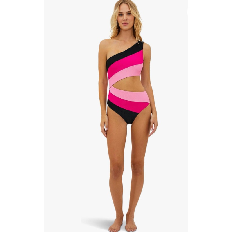 BEACH RIOT Women's Joyce One-Piece Swimsuit Small Pink Black One-Shoulder NWT