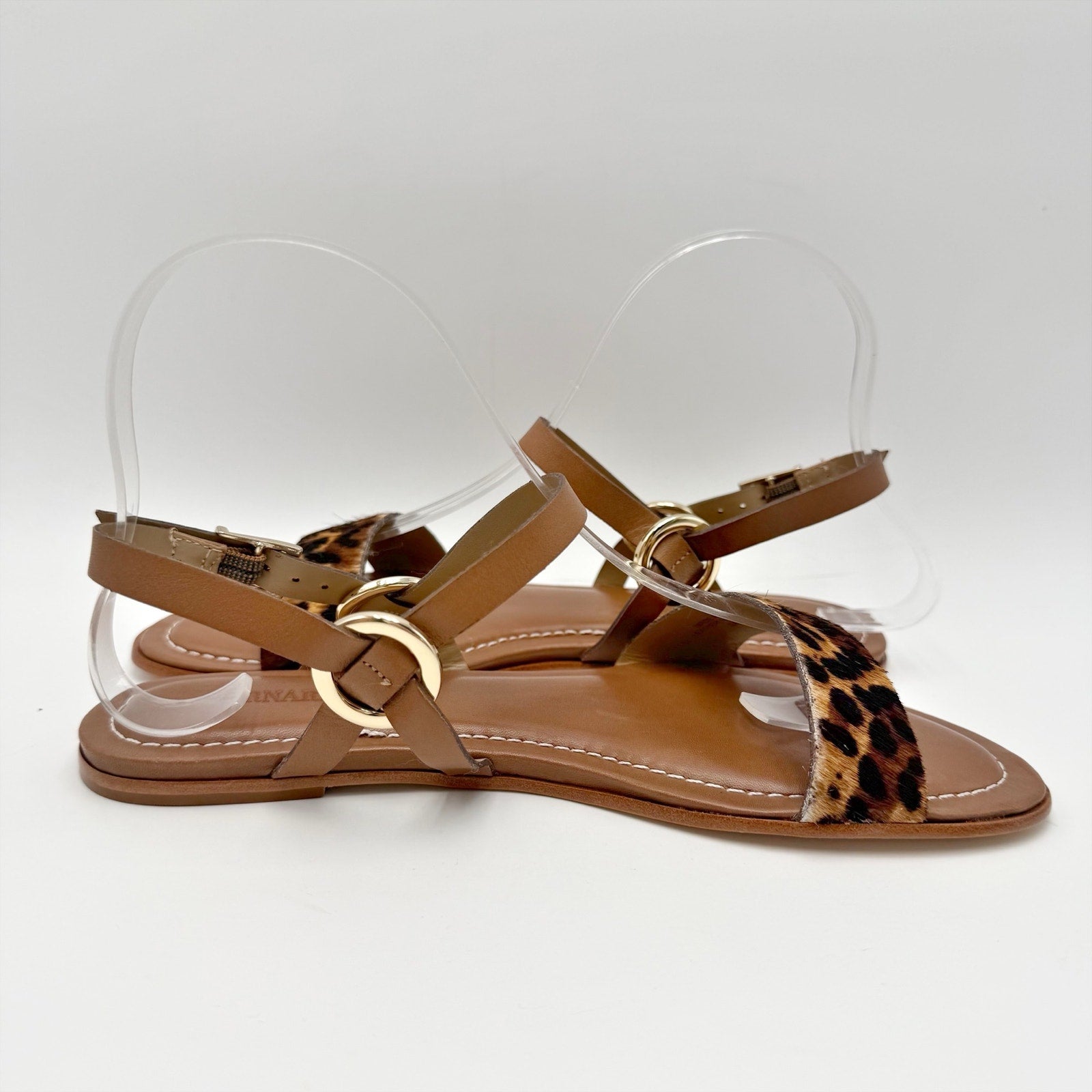 Bernardo Womens Henre Flat Sandals Size 6.5 Brown Leopard Haircalf Leather NIB