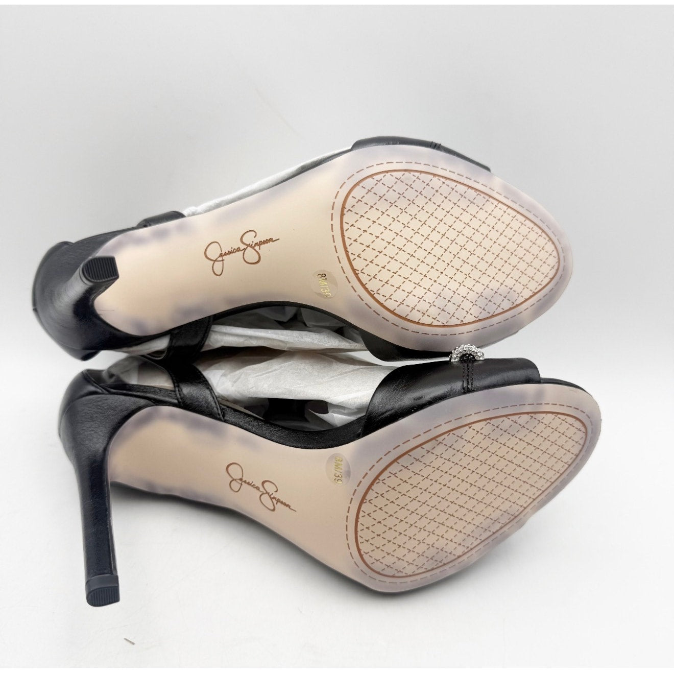 JESSICA SIMPSON Women's Juminee Stiletto Sandals US 8 M Black Ankle Strap NIB