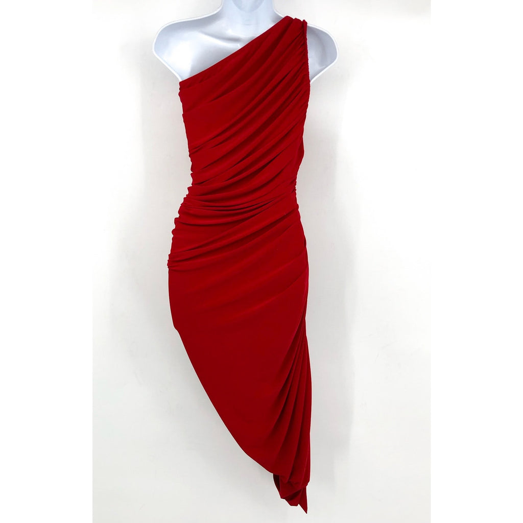 NORMA KAMALI Women's Diana Gown XS Red Jersey One-Shoulder Midi NWOT