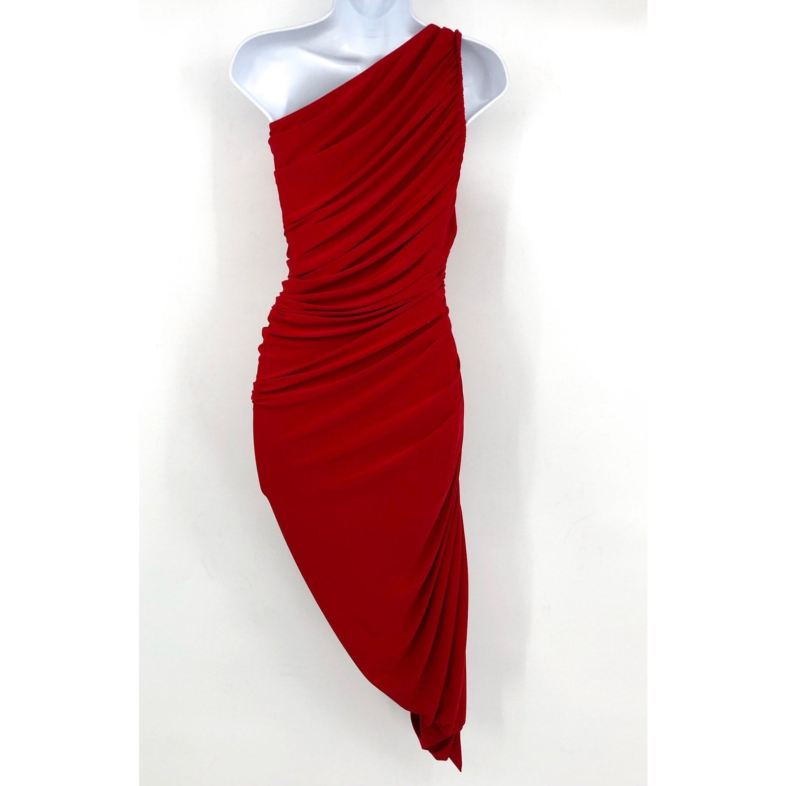 NORMA KAMALI Women's Diana Gown XS Red Jersey One-Shoulder Midi NWOT