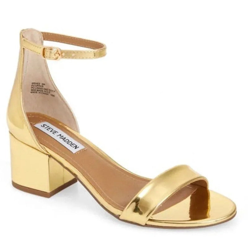 Steve Madden Womens Irenee Heeled Sandals Size 7.5 M Gold Foil NWOB
