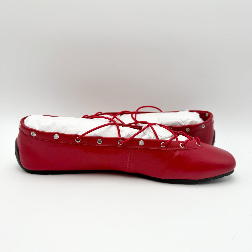 Steve Madden Womens Pointe Flats Size 8 M Red Leather Lace-Up NIB