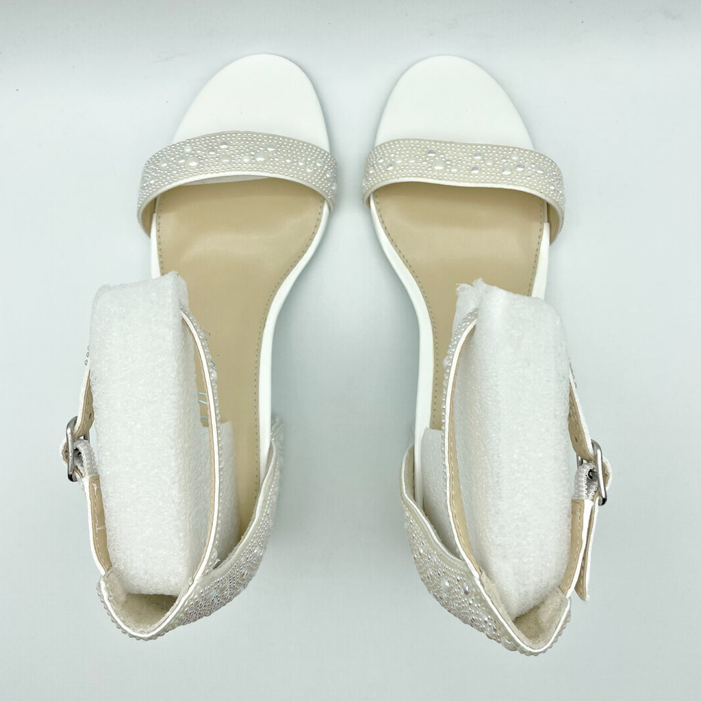 Betsey Johnson Womens Mari Heeled Sandals Size 6.5 EU 37 White Rhinestone NIB