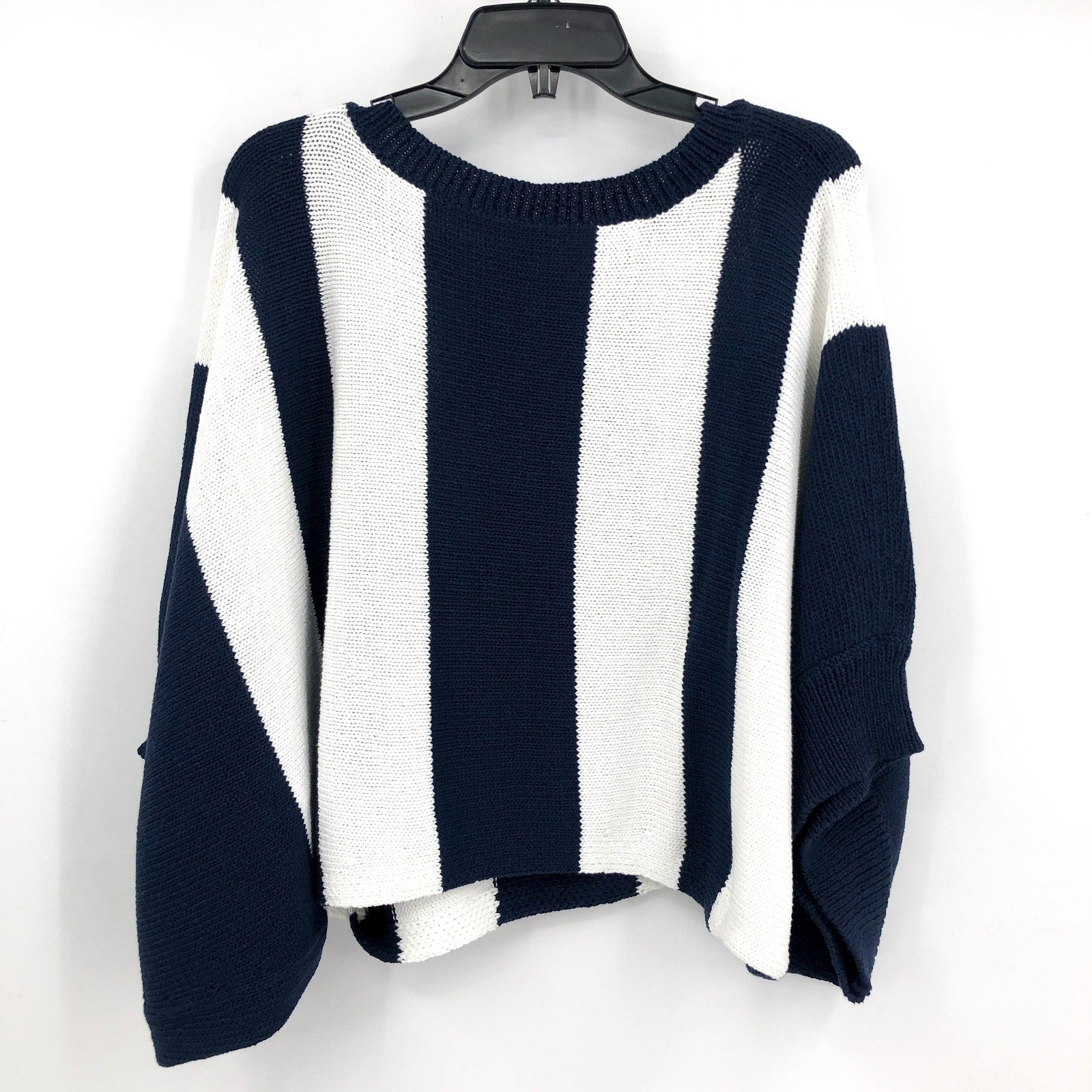 TRINA TURK Women's Horizon Striped Sweater Medium Navy White Boatneck NWT
