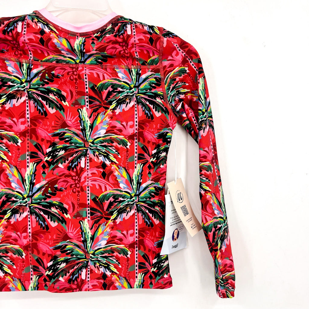 MAAJI Girl's Odyssey Rashguard Swim Top Size 12 Red Flame Palms Long Sleeve NWT