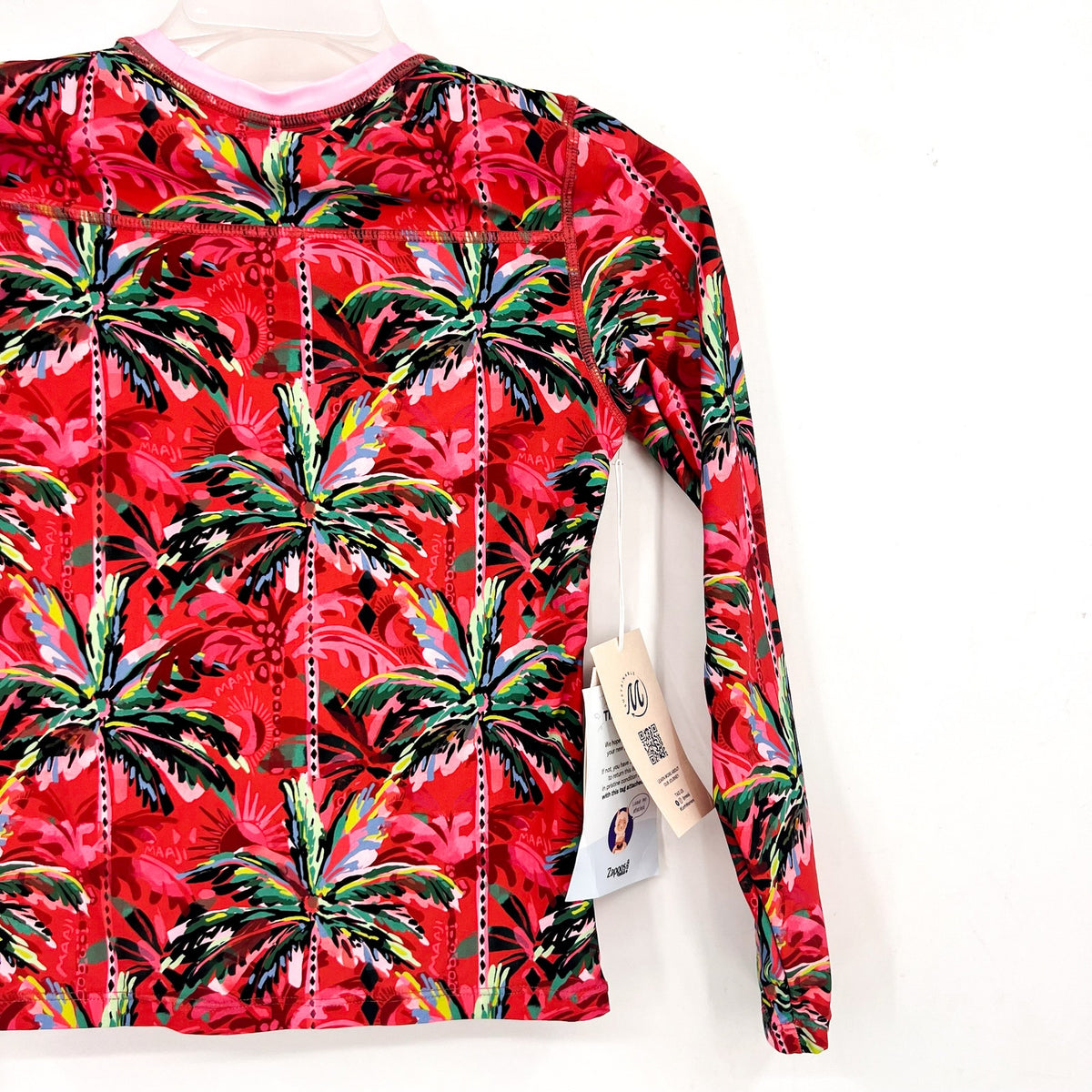 MAAJI Girl's Odyssey Rashguard Swim Top Size 12 Red Flame Palms Long Sleeve NWT