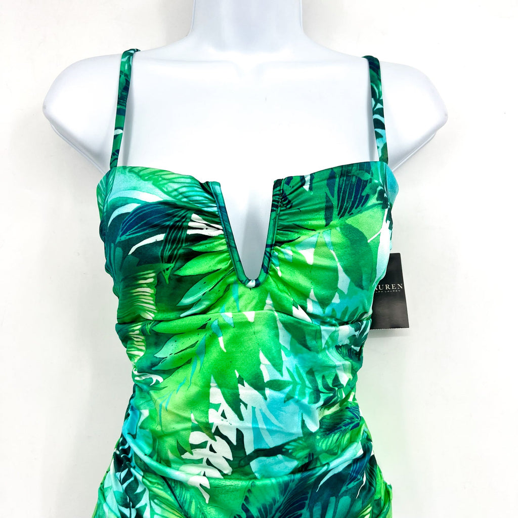 LAUREN RALPH LAUREN Underwire One-Piece Swimsuit Size 4 Green Cartago Palms NWT
