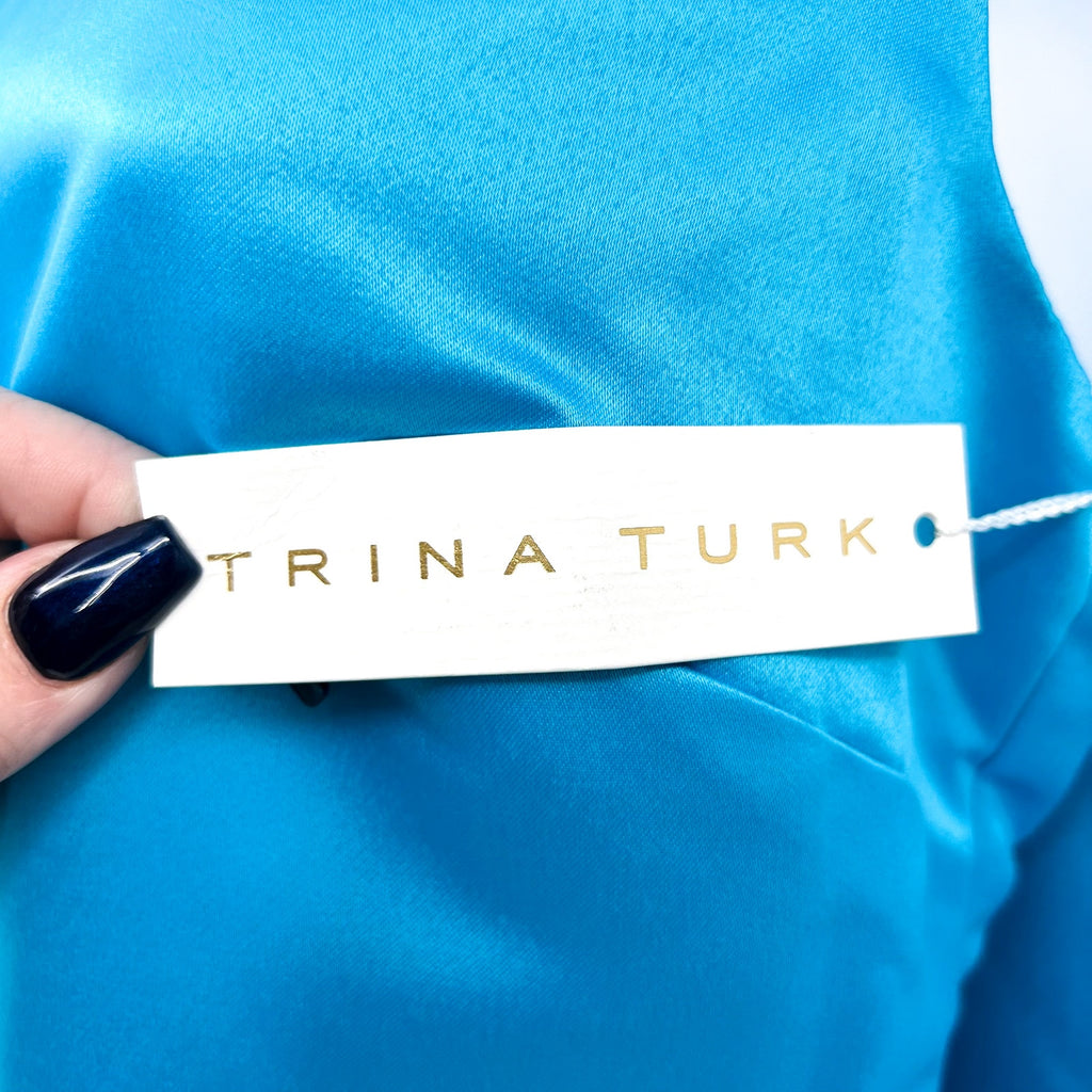 Trina Turk Womens Priscilla Shift Dress Size 2 Blue Satin Sleeveless NWT