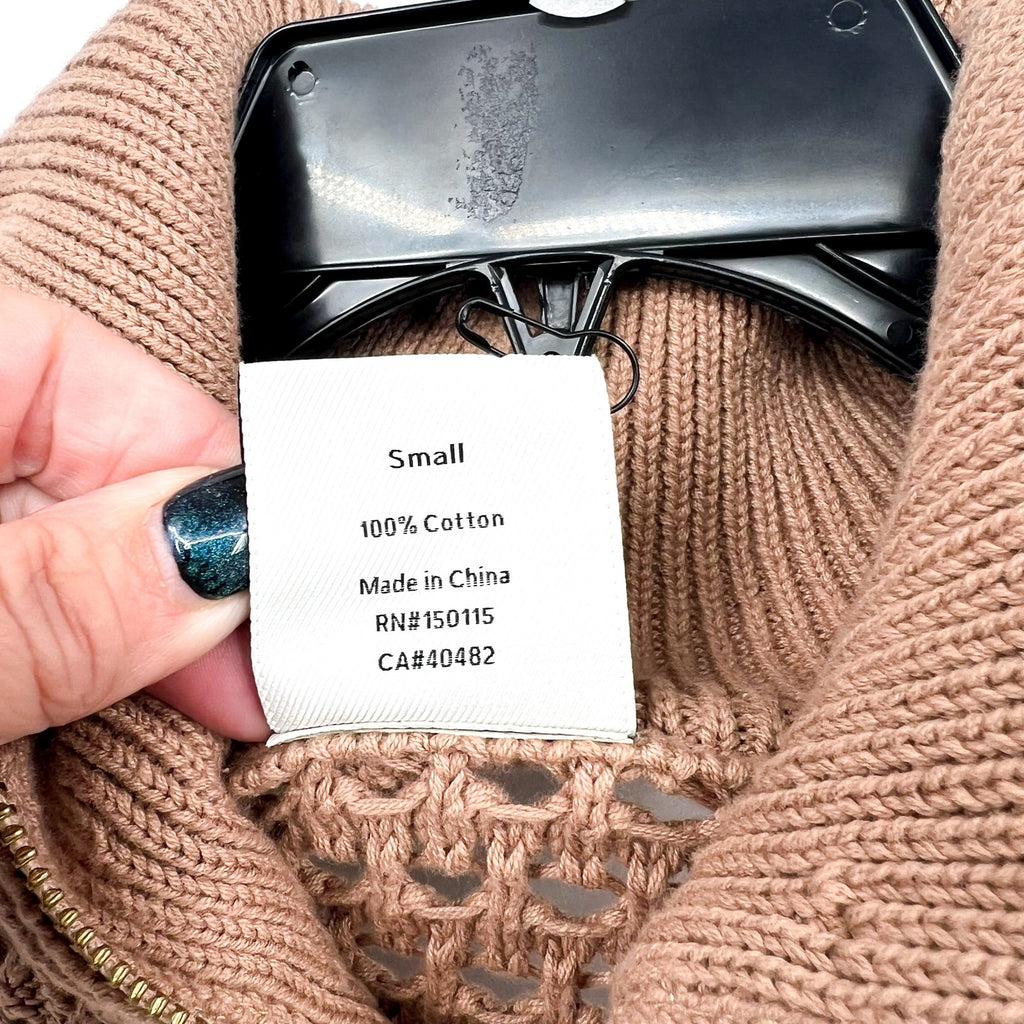 VARLEY Women's Eloise Full Zip Knit Jacket Small Tan Warm Taupe Pointelle NWT