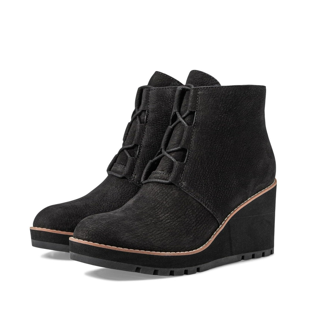 Eileen Fisher Women’s Alpine Ankle Boots Size 9 Black Leather Lace Up Wedge NIB
