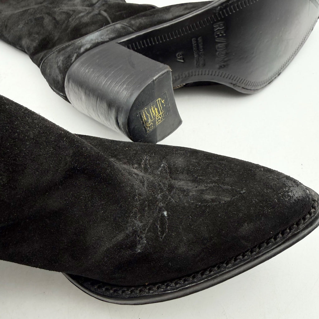 RE/DONE Womens 90s Western Knee High Boots EU 37 US 7 Black Suede EUC