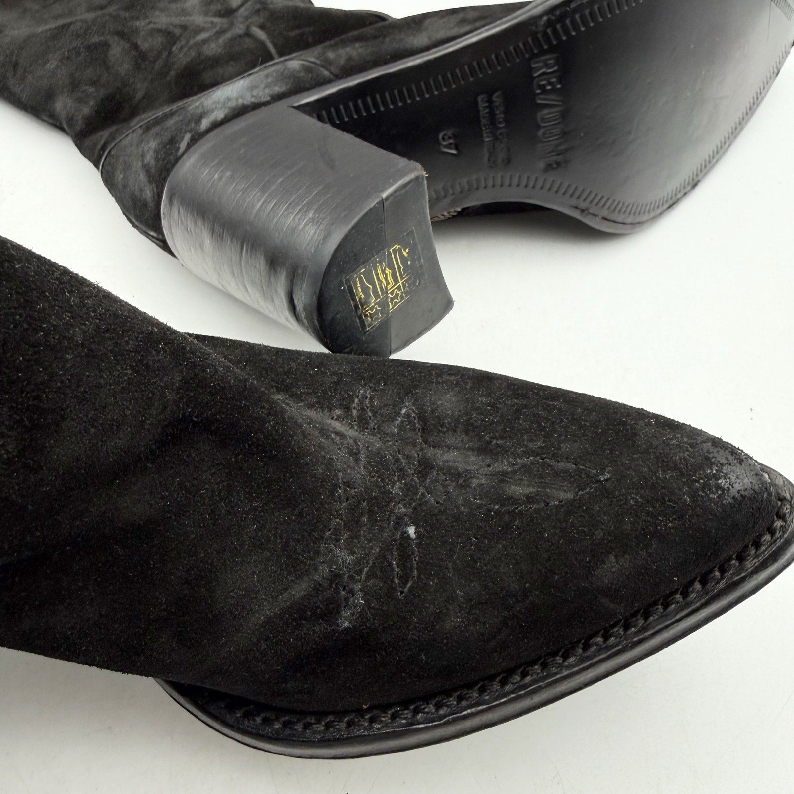 RE/DONE Womens 90s Western Knee High Boots EU 37 US 7 Black Suede EUC
