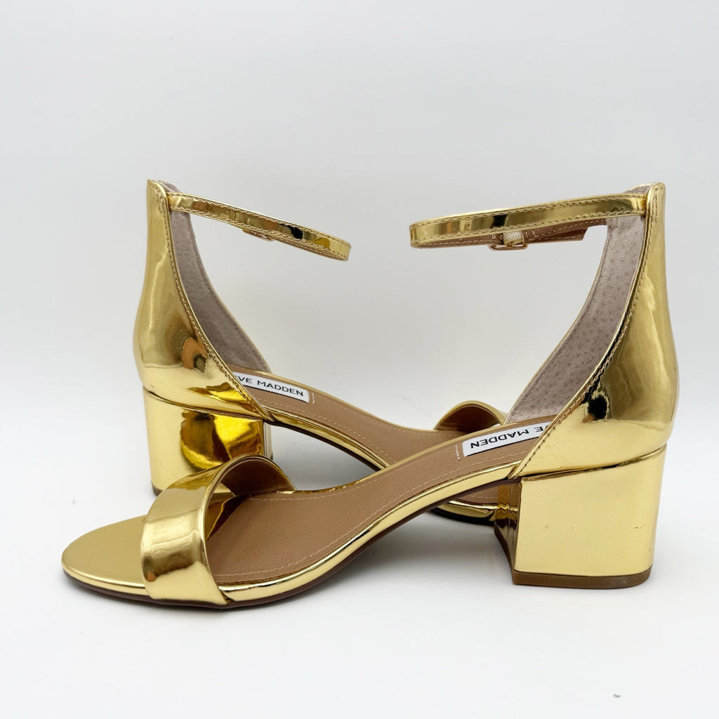 Steve Madden Womens Irenee Heeled Sandals Size 7.5 M Gold Foil NWOB