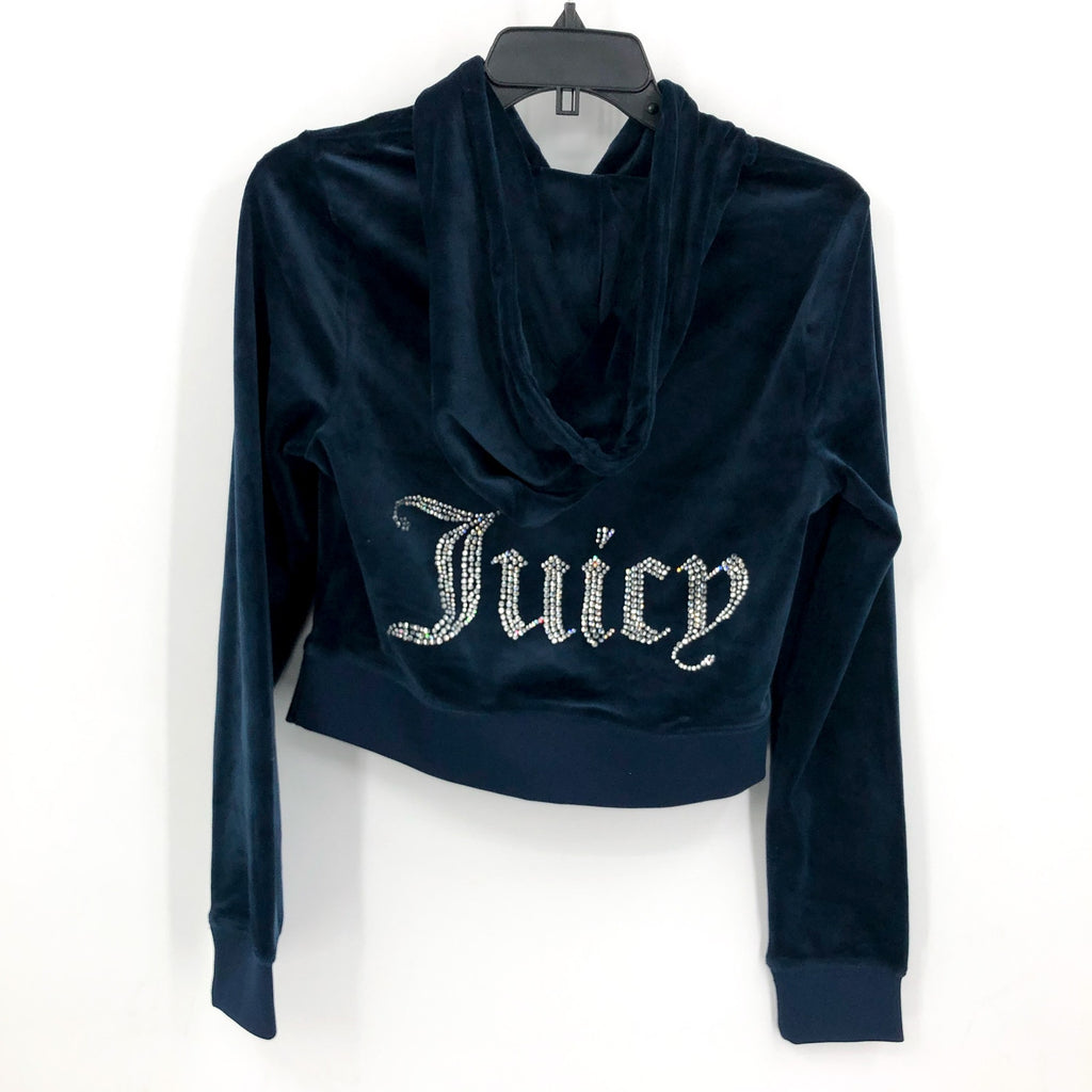 JUICY COUTURE Women's OG Big Bling Velour Hoodie Medium Regal Blue Zip NWT