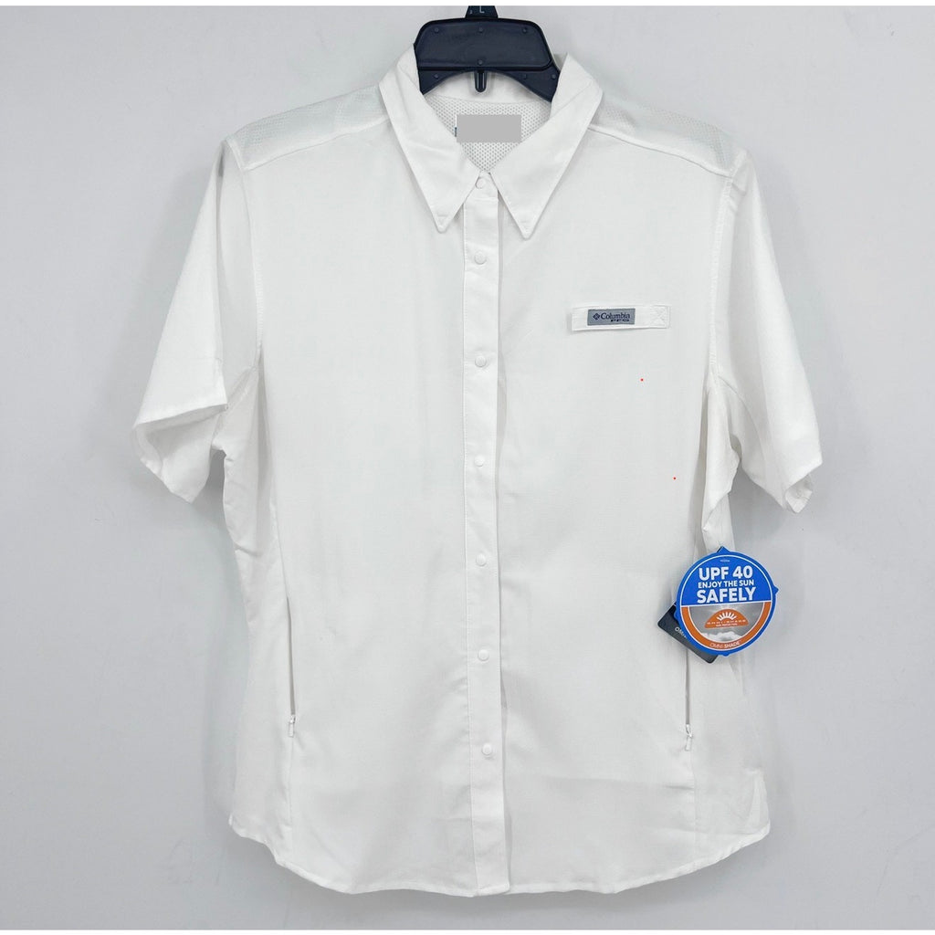 COLUMBIA Women's PFG Tamiami II Shirt Large White Short Sleeve UPF 40+ NWT