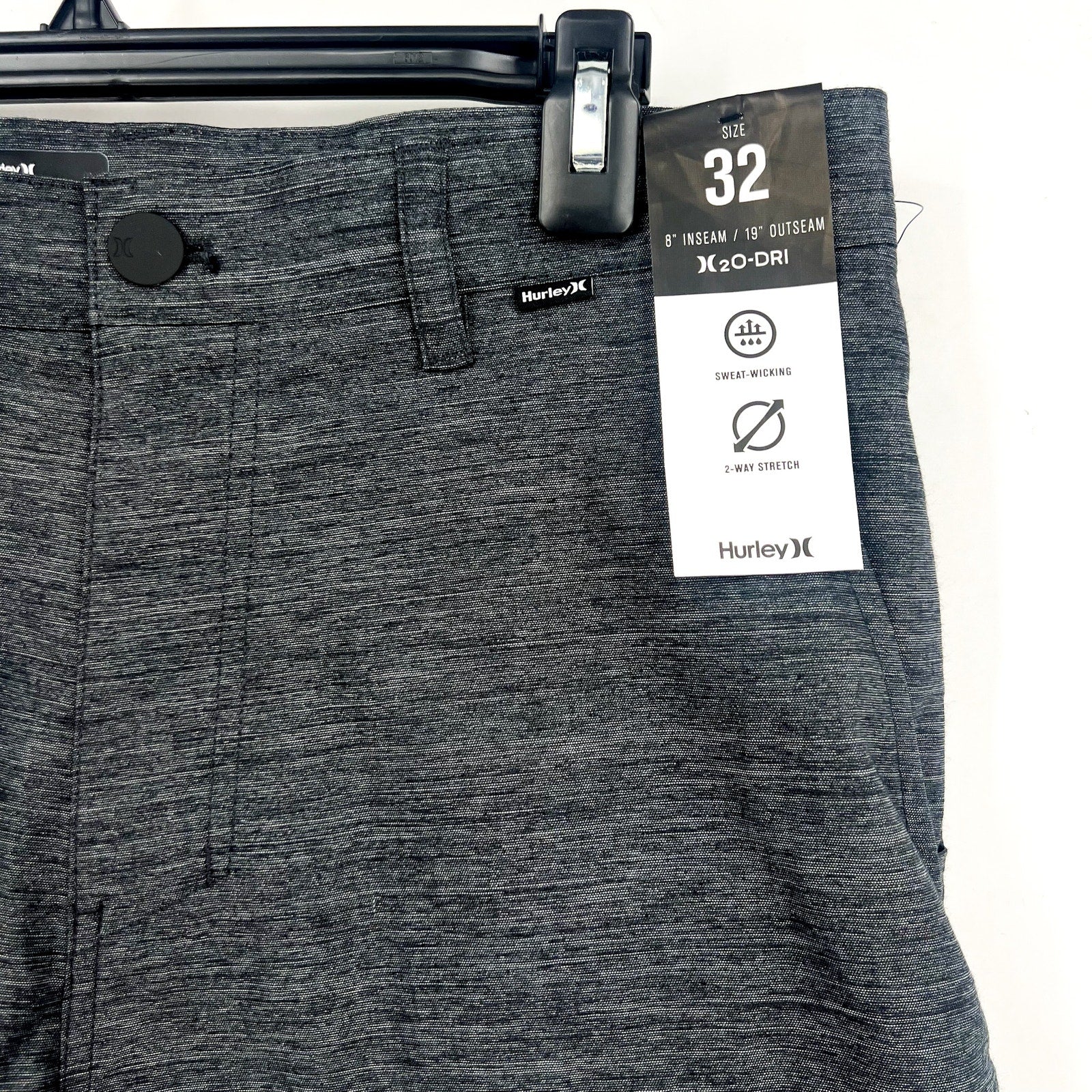 HURLEY Mens H2O-Dri Breathe 19" Walk Shorts Size 32 Black Heather 7" Inseam NWT