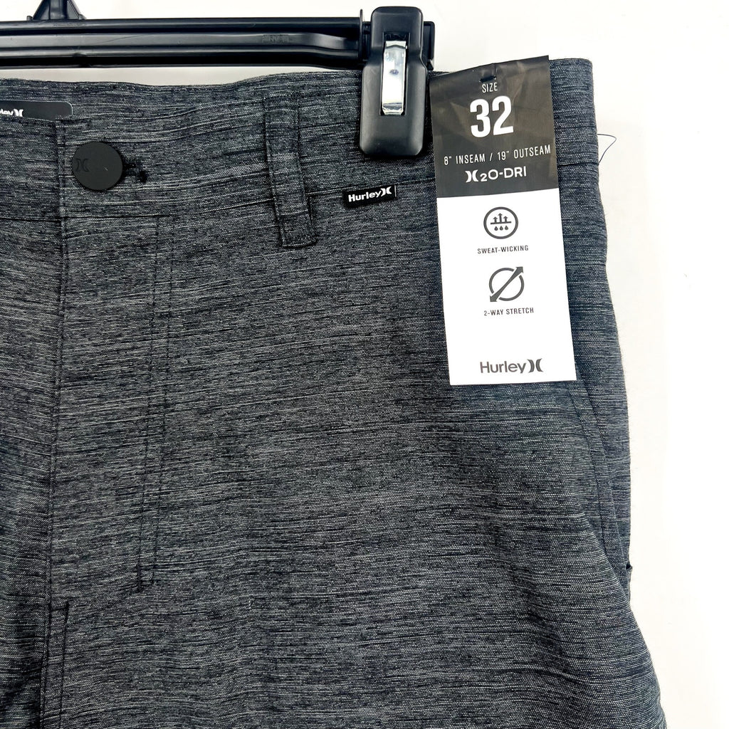 HURLEY Mens H2O-Dri Breathe 19" Walk Shorts Size 32 Black Heather 7" Inseam NWT